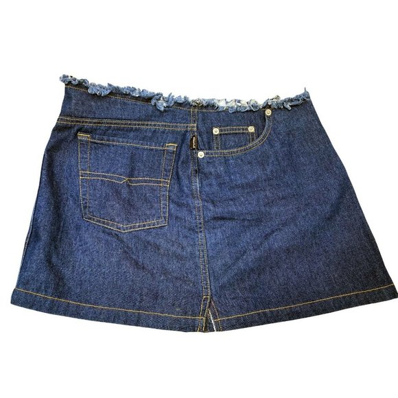 Buffalo David Bitton Mini Skirt 28 Denim Pockets Blue Raw Waistband Dark Wash - Picture 6 of 7